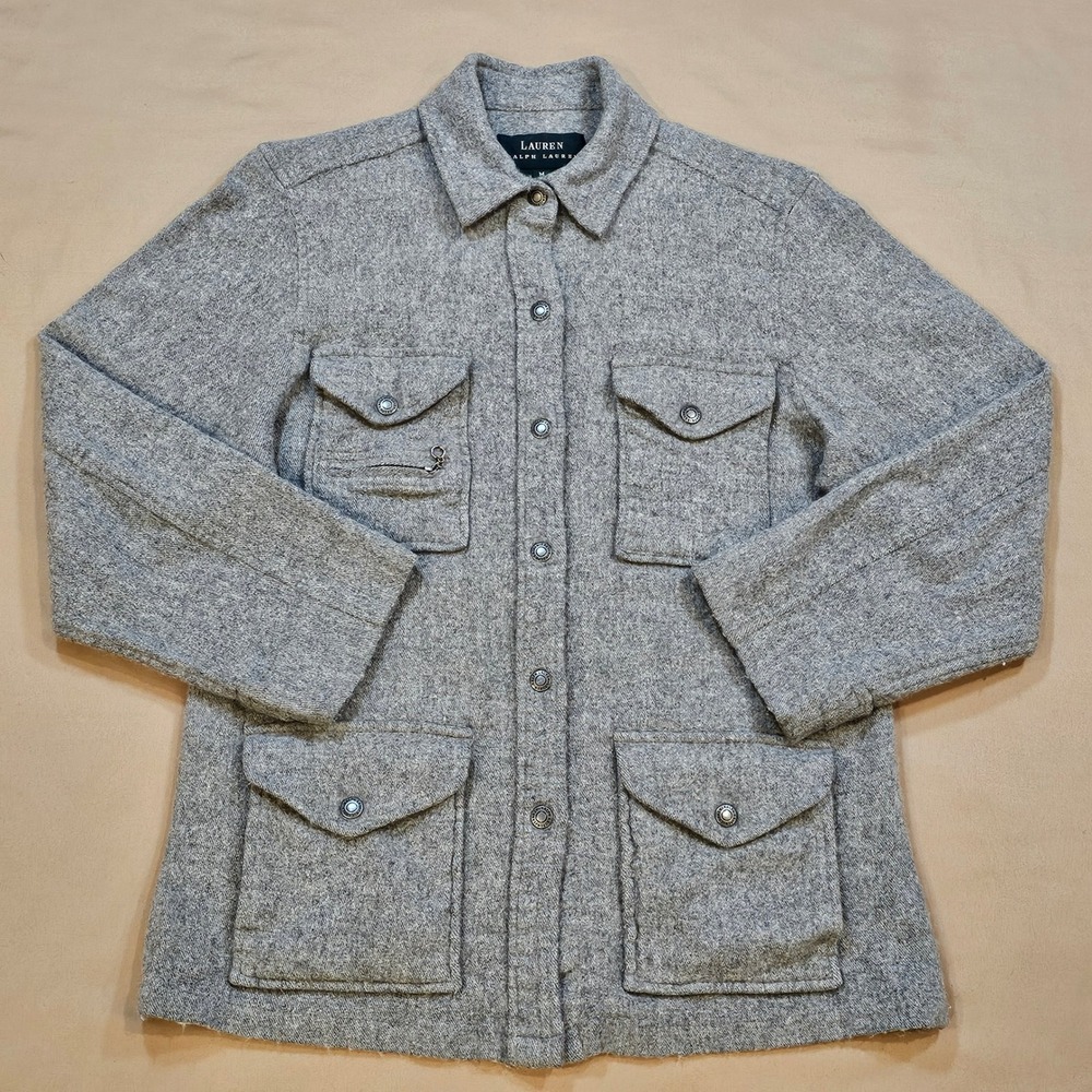 Lauren Ralph Lauren Womens Gray Wool Blend Field Jacket Utility Coat Size M